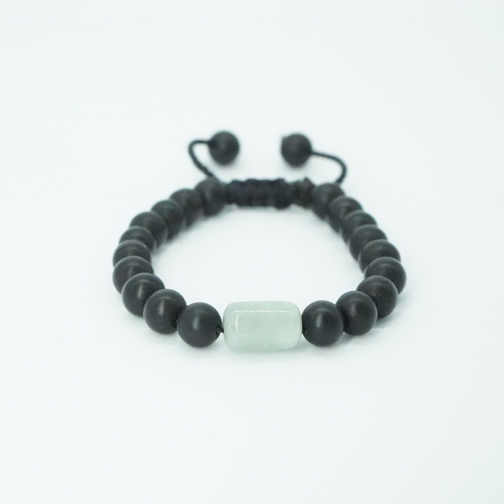 Light Green Jade Bracelet - Obsidian Beaded