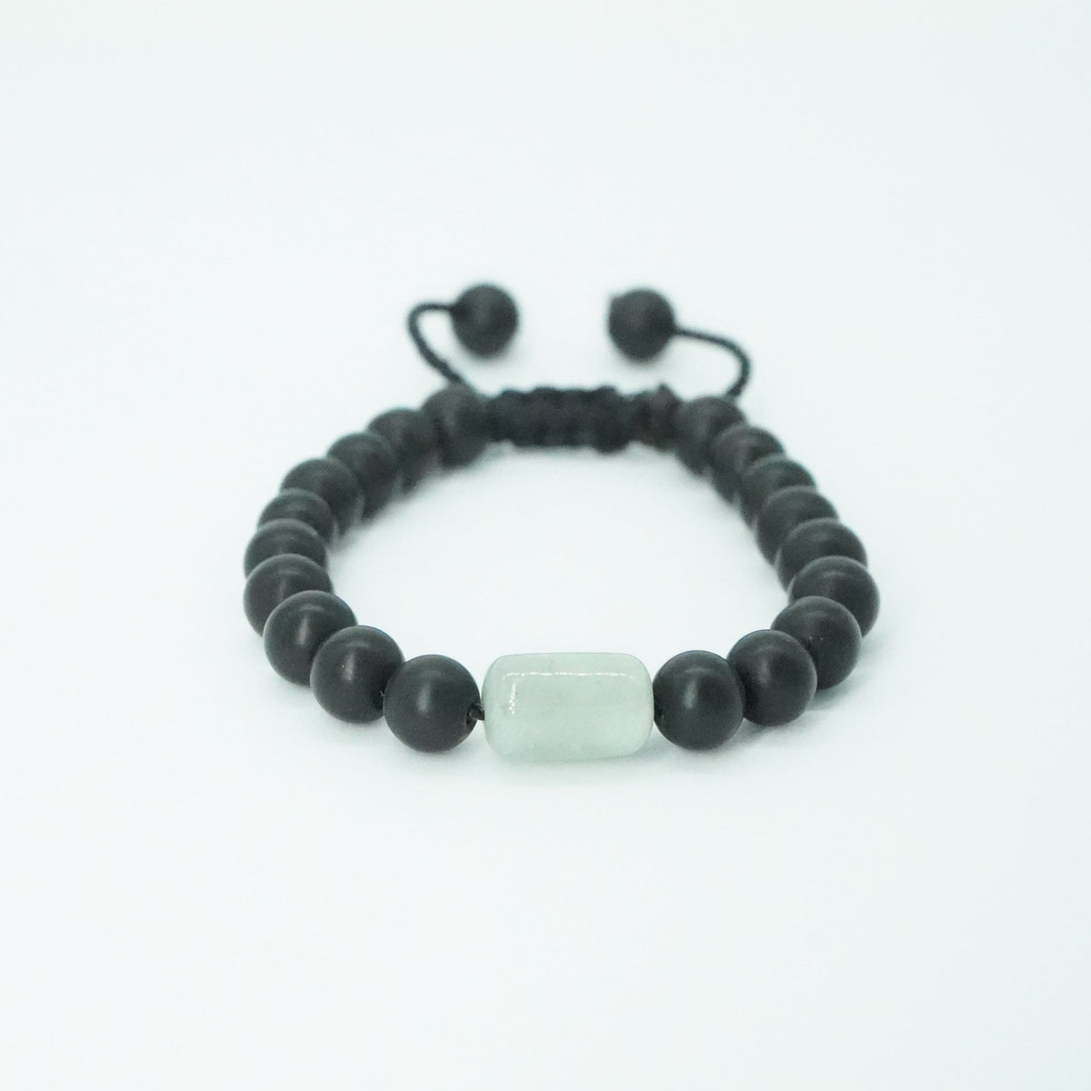 Light Green Jade Bracelet - Obsidian Beaded