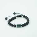 Dark Green Jade Bracelet - Obsidian Beaded - Adjustable
